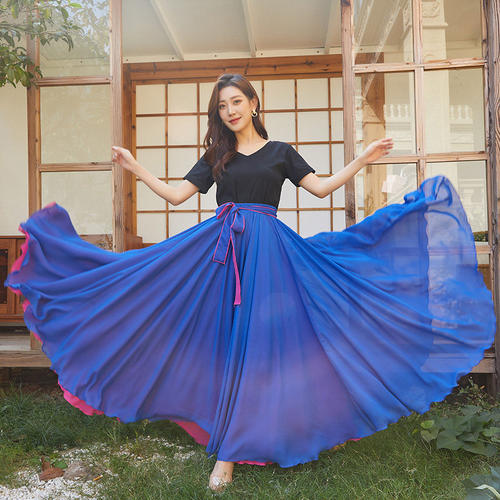 维族舞蹈裙双层两面穿雪纺半身裙