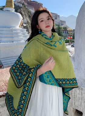 法国AZMUOU大西北民族风羊绒披肩女云南草原沙漠旅游斗篷保暖披风