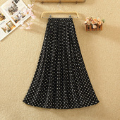 波点裙百褶裙雪纺半身裙女春夏新款 裙子垂感显瘦长裙纱a字沙滩裙