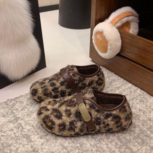 一脚蹬加绒休闲鞋 软底2cm复古百搭金属扣20025冬季 新款