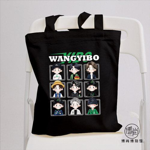 博肖博物定制王一博周边手提帆布包袋斜挎拉链单肩包九格原创卡通