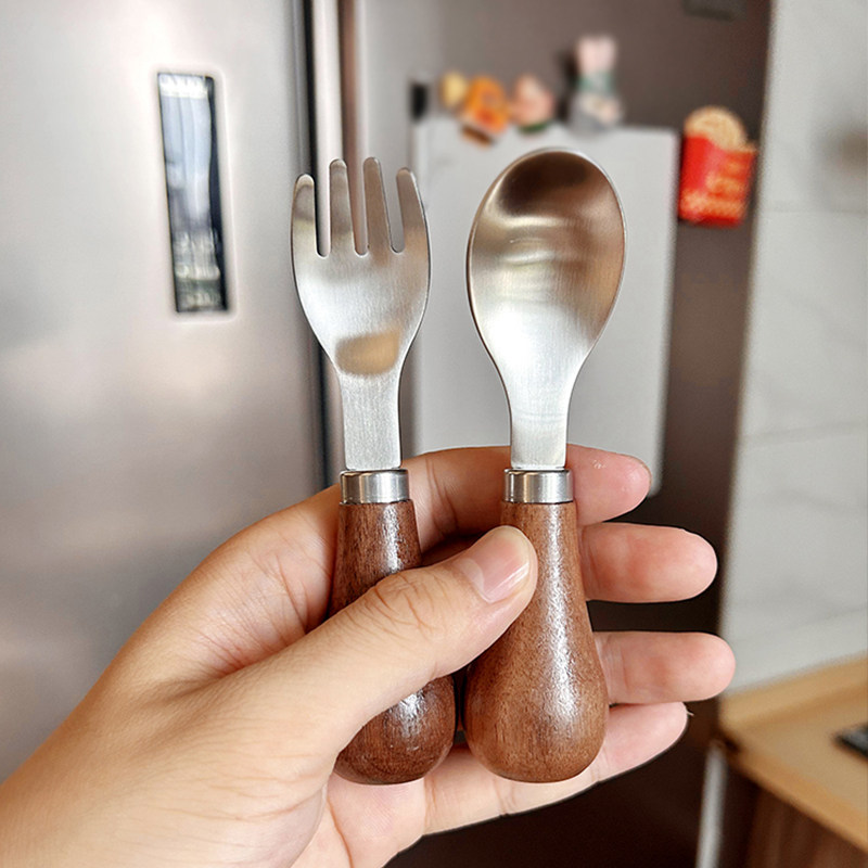 实木胡桃木316哑光不锈钢小勺子宝宝吃饭儿童专用餐具甜品勺叉,餐饮具,叉/勺/筷套装,淘宝优惠券,粉丝福利购,淘宝优惠卷