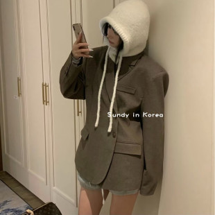 外套女 气质纯色翻领宽松系扣百搭西装 直邮韩国代购 INS博主25秋