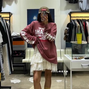 T恤女 圆领字母印花宽松长袖 直邮韩国东大门INS博主25秋冬 时尚