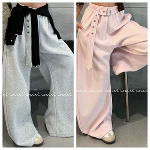 东大门代购 长裤 INS25秋新 高腰含腰带直筒阔腿休闲裤 时尚 韩国正品
