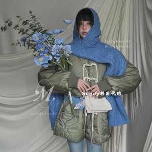 棉服短裤 直邮韩国代购 纯色菱形格夹棉短款 时尚 单买 INS博主25东新