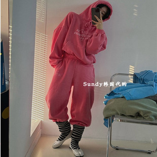 连帽字母宽松加绒显瘦卫衣休闲裤 时尚 INS博主25冬新 直邮韩国代购