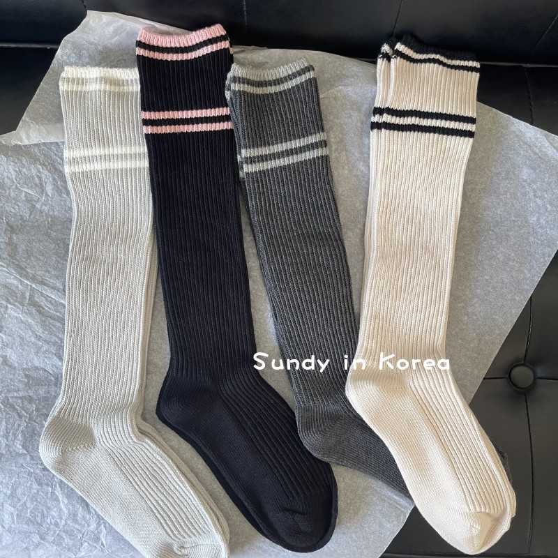 韩国东大门代购25秋冬复古小香风条纹粗针小腿袜显瘦长袜堆堆袜女