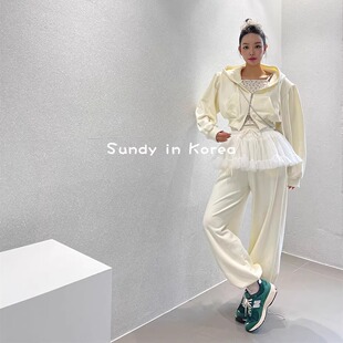 短卫衣外套高腰休闲裤 气质连帽泡泡袖 女 25春ins博主 直邮韩国代购