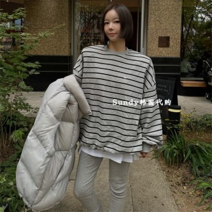 条纹拼色加绒宽松显瘦长袖 时尚 卫衣女 INS博主25秋冬 直邮韩国代购