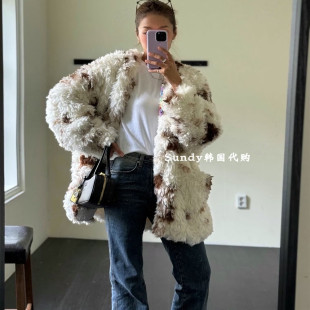 外套 气质拼色宽松毛绒绒软糯显瘦长袖 直邮韩国代购 25秋新INS博主