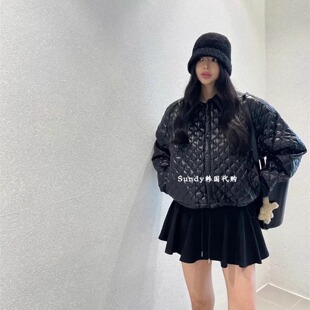 纯色翻领宽松保暖复古压褶棉服外套 时尚 直邮韩国代购 INS博主25冬