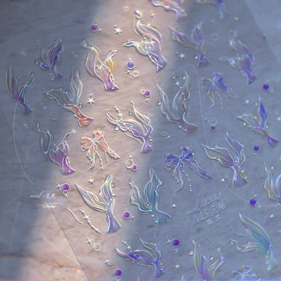 tomoni贝壳光美甲贴纸莫失合作款国风复古指甲贴纸美人鱼果冻美甲