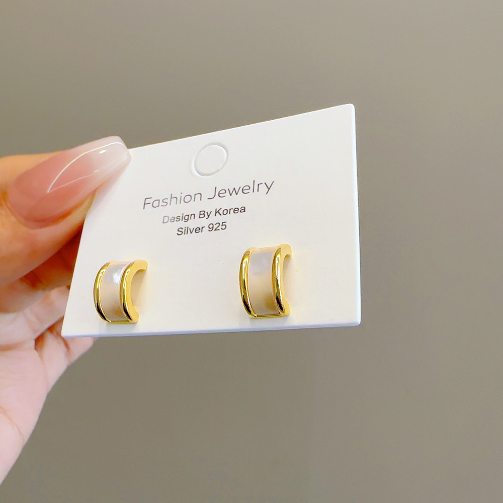 日常银针耳钉贝壳925银针女