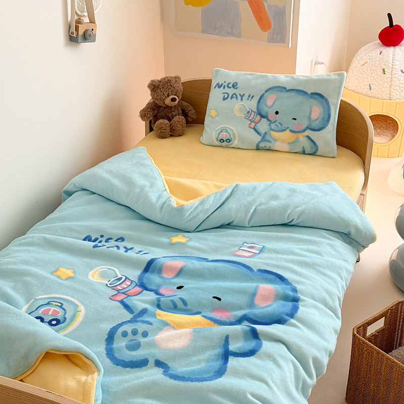 冬季牛奶绒幼儿园三件套被子儿童床品宝宝加绒棉褥垫小被套六件套