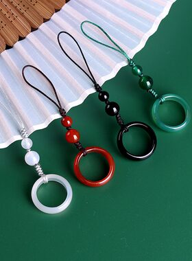 手机挂绳指环扣中国风挂件创意u盘挂饰玉石吊坠女挂坠玛瑙手机链