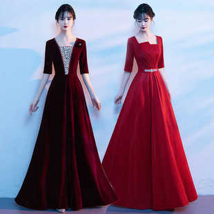 2024大合唱服高档演出长裙合唱团红色朗诵主持舞台演出服装亮闪闪