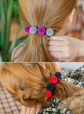 AngelRena韩国进口发饰品 毛绒球球带齿香蕉夹发夹抓夹马尾夹G3