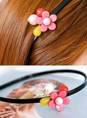 AngelRena韩国进口饰品清新小花朵珍珠珠发箍头箍C2