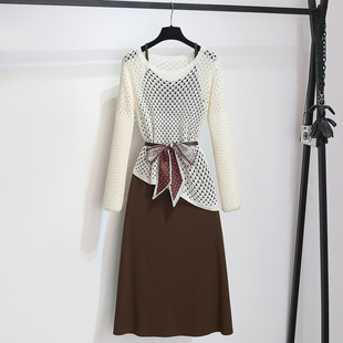 今年流行爆款长袖镂空针织罩衫吊带连衣裙女夏季2026春装新款套装