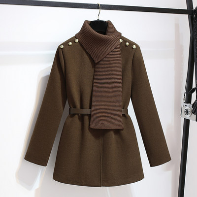 小香风围巾毛呢夹棉外套加厚秋冬