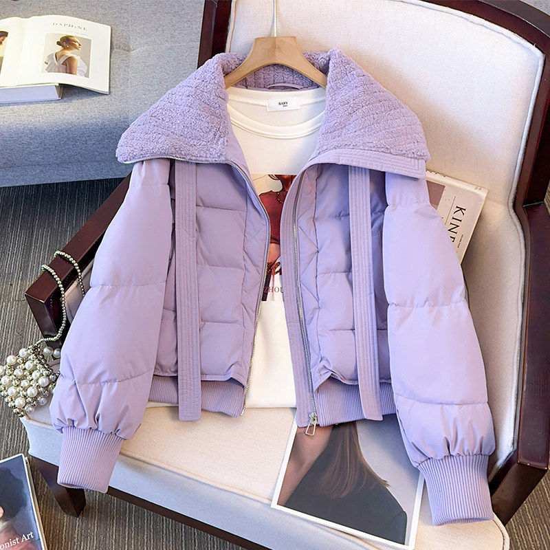 超好看的香芋奶紫色羊羔毛绒翻领羽绒服女2025冬季新短款独特外套,女装/女士精品,羽绒服,淘宝优惠券,粉丝福利购,淘宝优惠卷