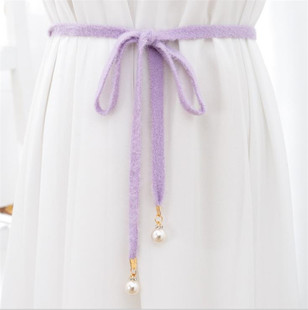 韩版毛衣裙细腰带女简约百搭连衣裙纯色裙带子皮草针织衫束腰腰绳