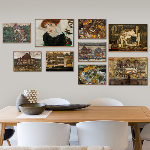 奥地利复古黄色客厅装饰画画芯