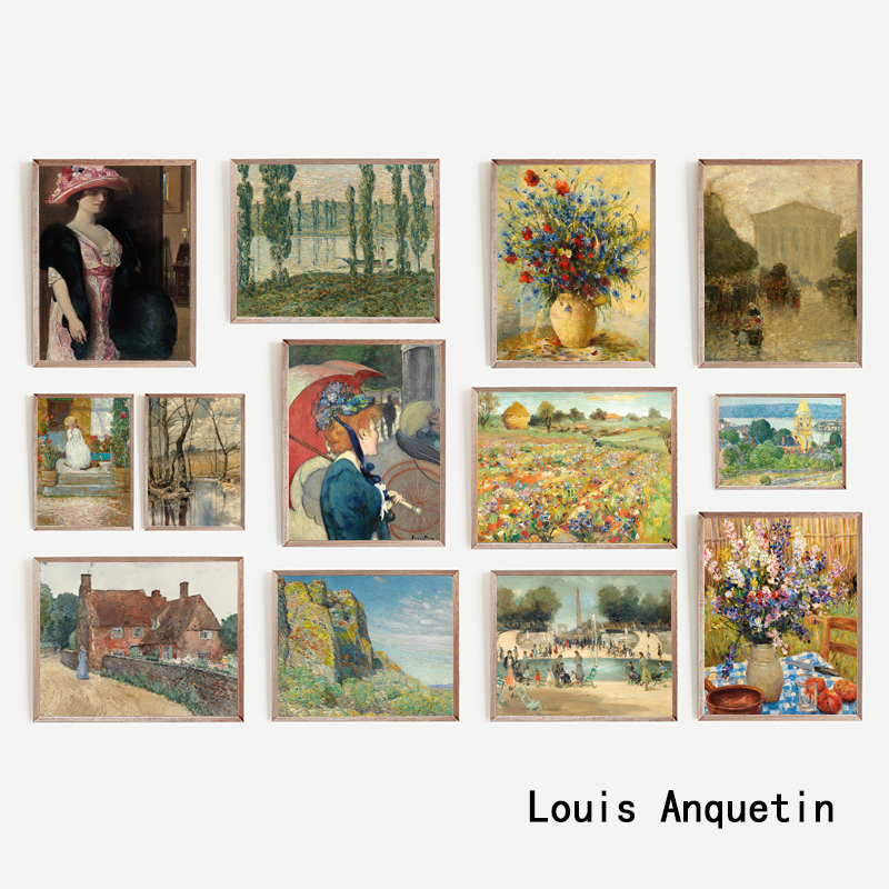 Louis Anquetin法式浪漫静物花卉装饰画芯北欧风景复古艺术挂画心