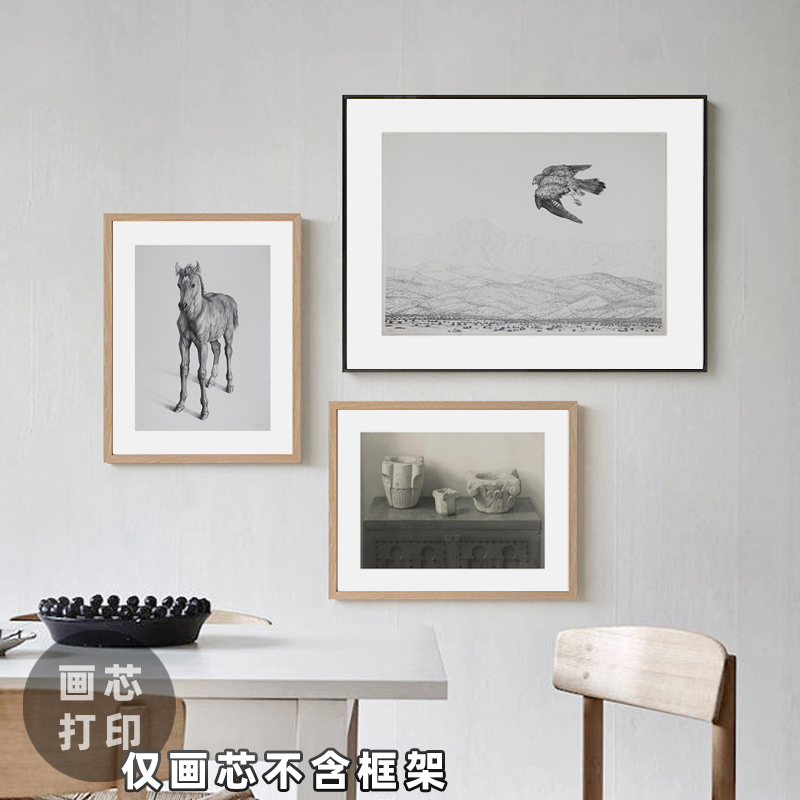 写实素描静物动物人物餐厅卧室墙壁装饰画芯马羊画心小众艺术版画图片