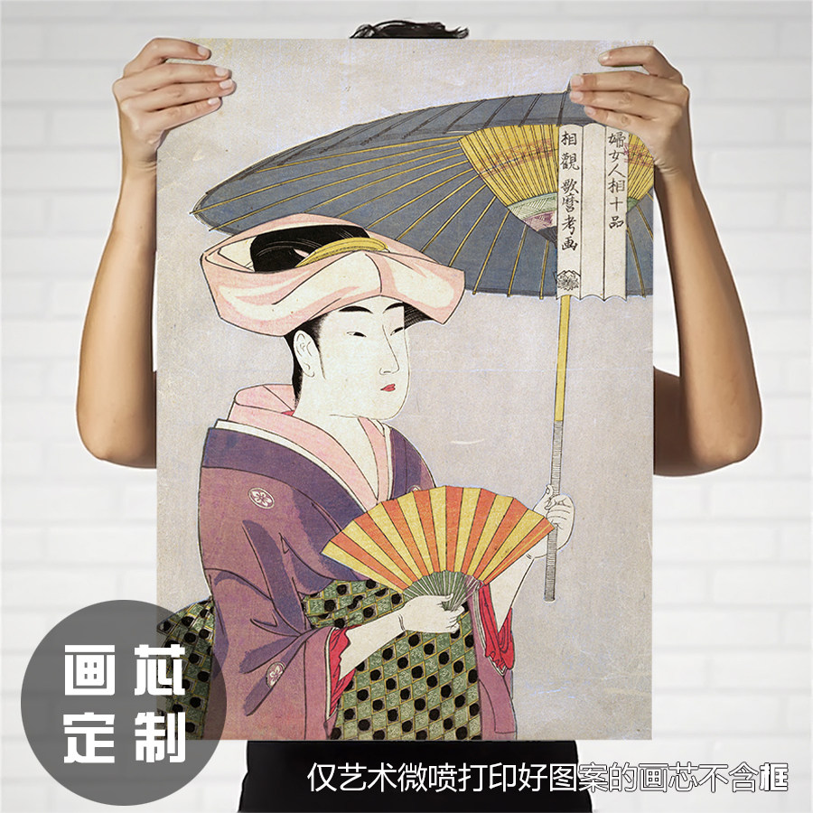 日本小众复古装饰画布画芯喜多川歌磨日式大首绘和服人物绘画餐厅
