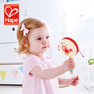 Hape新生悦动拨浪鼓手摇铃无珠波浪鼓声音柔和新生婴幼儿宝宝玩具