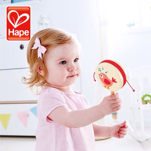 Hape新生悦动拨浪鼓手摇铃无珠波浪鼓声音柔和新生婴幼儿宝宝玩具