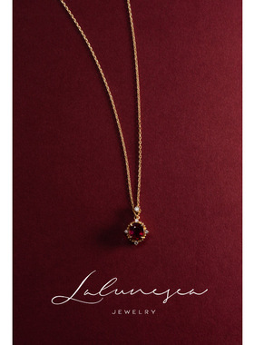 S925纯银镀18K金红宝石项链 精致复古简约百搭气质石榴红锆石