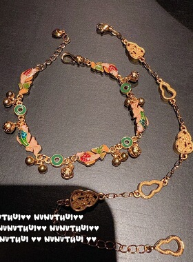 古法花丝螺钿年年有鱼珐琅手链 新中式 花枝葫芦福禄手链 套装