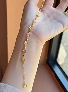 描金珐琅彩桃花黄粉手链女轻奢小众高级感设计手饰首饰