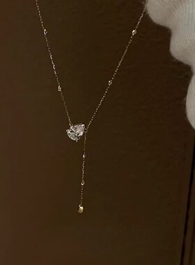 S925纯银鸽子闪钻金珠Y字水滴锆石项链女轻奢高级锁骨链吊坠配饰