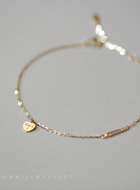 S925纯银镀金手链女 气质百搭简约英文爱心别针极细手饰品