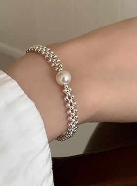 重工小圆珠编织珍珠手链女小众设计感个性独特时尚百搭手环手饰