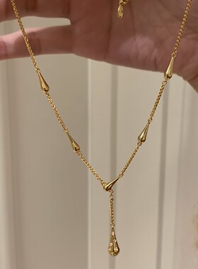 【岁月流金】vintage中古金色沙漏小蛮腰项链秋冬微镶锆石毛衣链