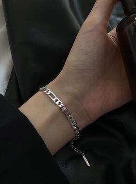 正宗925纯银古巴链手链女ins潮小众设计感冷淡风复古嘻哈个性