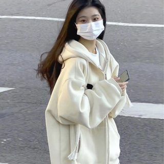 大码女装200斤胖妹妹拉链开衫卫衣秋冬季新款加绒宽松中长款外套