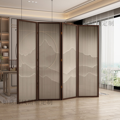 新中式折叠移动屏风山川图开发票