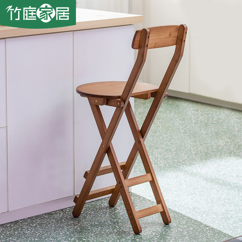 折叠椅子便携家用实木餐椅高脚凳C吧台椅现代简约奶茶店前台靠背