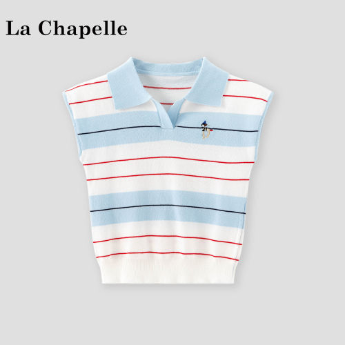 La Chapelle【拉夏贝尔】夏季女童无袖POLO领条纹针织T恤LD2848