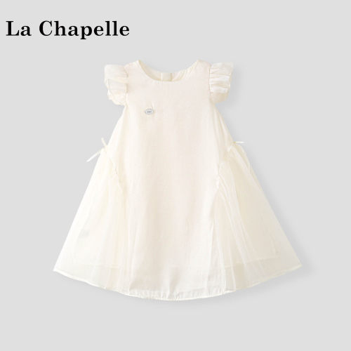 La Chapelle【拉夏贝尔】夏季甜美女童飞袖网纱拼接连衣裙LD2910