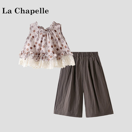 La Chapelle【拉夏贝尔】夏季女童圆点花边无袖上衣两件套LD2974
