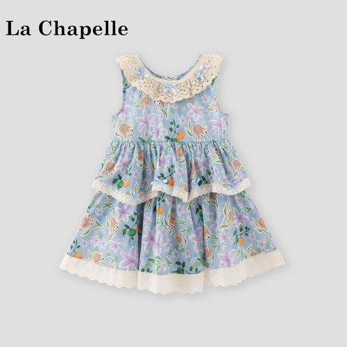 La Chapelle【拉夏贝尔】时尚夏季甜美女童无袖碎花连衣裙LD2841