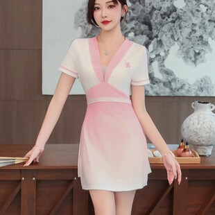 养生保健按摩技师服足浴连衣裙夜店女装浴场桑拿工作服旗袍款短裙