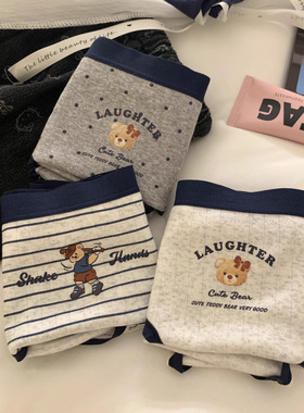 英伦小熊卡通印花内裤女士纯棉2025新款可爱甜美中腰少女生三角裤